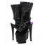 A pair of black Ellie Melissa platform stiletto boots with an open toe and open heel sit against a white backdrop.