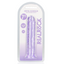 A purple crystal clear jelly dildo with suction cup sits in its clear packaging by Real Rock.