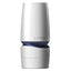 A white, hard-shell masturbator by Tenga shows a blue ring dividing it in two parts while standing against a white backdrop.