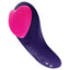 An ergonomic shaped vibrator in purple with a pink heart-shaped magnet on the head.