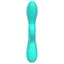 Front view of a turquoise g-spot rabbit vibrator showcasing its two control buttons on the base handle.