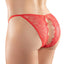 Allure Adore Enchanted Belle Rear Cutout Lace Panty is made from wispy eyelash lace & features a curtain-like cutout to reveal your rear assets. Red.