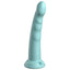 Dillio Slim Seven 7" Ridged Platinum Cured Silicone G-Spot Dildo has a tapered phallic head & a ridged shaft that gradually thickens toward the base for amazing G-spot or P-spot stimulation. Teal.