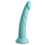 Dillio Slim Seven 7" Ridged Platinum Cured Silicone G-Spot Dildo has a tapered phallic head & a ridged shaft that gradually thickens toward the base for amazing G-spot or P-spot stimulation. Teal. (2)