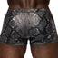  Male Power S'Naked Snakeskin Print Pouch Short has a metallic snake print pattern in all-way stretch boxer briefs, complete w/ hip cutouts to expose some skin. (2)