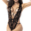 Mapale Plunging Backless Cage Strap Eyelash Lace Teddy has a daring plunging neckline & wraparound cage strap details to form an open back, all in feminine eyelash lace.