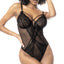 Mapale Sheer Mesh & Lace Gartered Cage Strap Teddy has an adjustable crotch, crossover straps, underwired cups for bust-shaping support + detachable triangle suspenders for versatile wear!