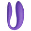 A left-side view of a purple We-Vibe Sync Go Couples Vibrator shows the ribbed texture on both heads.