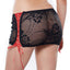 Allure Kitten - Lilla Mini Skirt - barely-there skirt lets your skin peek through its black floral mesh & red corset-style lacing at the sides, all in a flirtatious mini length. close up back