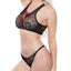 Allure Kitten - Jennifer Lace-Up Crop Top & Panty Set - includes a black floral mesh crop top & bikini-cut bottoms with stunning red corset-style lacing at the bust front & panty rear. close up front