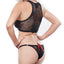 Allure Kitten - Jennifer Lace-Up Crop Top & Panty Set - includes a black floral mesh crop top & bikini-cut bottoms with stunning red corset-style lacing at the bust front & panty rear. close up back