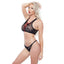 Allure Kitten - Jennifer Lace-Up Crop Top & Panty Set - includes a black floral mesh crop top & bikini-cut bottoms with stunning red corset-style lacing at the bust front & panty rear.