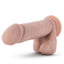Front view of a Lover Boy Cowboy dildo features ridged phalic head and realistic testicles.