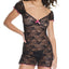 Coquette - Cap Sleeve Lace Dress - 2580 - sheer black dress has gathered cap sleeves + a floral lace pattern.