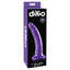 dillio® - 7" Slim Dong - slender dildo has realistic details like a phallic head & slim veiny shaft for more stimulation + a harness-compatible suction cup base for hands-free fun. Purple package image