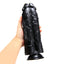 X-Men - Realistic Double Penetration Dildo - Large - realistically veiny dildo is shaped like 2 penises aligned together for a 2-in-1 double penetration experience that's also harness-compatible. black, in hand