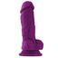 This colours pleasures thick 5" dildo has 5 insertable inches w/ a phallic head that 'pops' satisfyingly inside you, a veiny shaft & a harness-compatible suction cup. Purple.