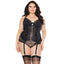 Coquette Convertible Padded Lace Bustier Corset With Garters - Curvy is made with floral eyelash & has padded cups w/ full-length hook & eye closure + boning to cinch your curves. Black.