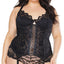 Coquette Convertible Padded Lace Bustier Corset With Garters - Curvy is made with floral eyelash & has padded cups w/ full-length hook & eye closure + boning to cinch your curves. Black. (2)