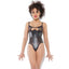 Coquette Darque Crotchless Cutaway Bust Wet Look & Mesh Teddy combines gold hardware, sheer mesh & matte wet look w/ cutaway, openable cups, strappy hip detail & a hidden crotchless opening. (3)