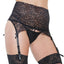 Coquette High-Waisted Lace Garter Belt has a wide panel of sheer patterned lace in a high-waisted design w/ full-length rear hook & eye closure to cinch in your curves.