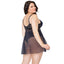 Coquette Split Lace & Mesh Babydoll With High-Waisted Thong - Curvy has lace cups & a split-front w/ elastic G-hook waist + front-closure bust & a cheeky thong. (3)