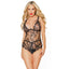 Coquette Crotchless Lace Teddy With Chains & Tie Cups has tie-on cups that attach to rose gold chains outlining your breasts w/ corset-like criss-cross lacing at the crotchless area... (2)