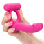 Double Diver Rechargeable Vibrating Silicone DP Cock Ring has an attached mini-dildo probe for double penetration & 12 vibration modes in a clitoral bullet for triple stimulation. On-hand.
