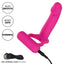 Double Diver Rechargeable Vibrating Silicone DP Cock Ring has an attached mini-dildo probe for double penetration & 12 vibration modes in a clitoral bullet for triple stimulation. USB charging.