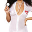 Dreamgirl ER Hottie Sheer Nurse Roleplay Costume Set includes a headband, toy stethoscope prop & a short-sleeved dress w/ a plunging collar neckline in sheer mesh. (3)