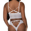 Exposed Modern Romance White Mesh Bralette & Cutout Panty Set includes a longline wire-free bralette & hipster-style panties w/ scalloped hems & triangle cutouts to expose more skin. (2)