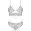 Exposed Modern Romance White Mesh Bralette & Cutout Panty Set includes a longline wire-free bralette & hipster-style panties w/ scalloped hems & triangle cutouts to expose more skin. (8)