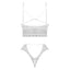 Exposed Modern Romance White Mesh Bralette & Cutout Panty Set includes a longline wire-free bralette & hipster-style panties w/ scalloped hems & triangle cutouts to expose more skin. (9)