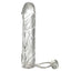 Fantasy X-Tensions Vibrating Super Sleeve adds 1" of solid length in a phallic head & boosts girth w/ raised veins. Waterproof vibrating bullet included for more fun.