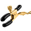  Fetish Fantasy Gold Nipple Clamps are attached via a tuggable chain & come w/ rubber covers & twistable tension screws to adjust pinching intensity. Clamp.