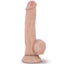 Side view of Mr Loverboy Jackhammer 8.5 inch beige dildo shows off veiny shaft texture. 
