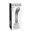 Icicles No. 88 Ridged Curved Glass G-Spot Wand With Suction Cup has a bulbous head & curved neck to hit the G-spot or P-spot perfectly + a ridged shaft & an optional suction cup for more ways to play. Package.