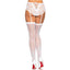 These unique thigh-high stockings have 'love' written in cursive script along the back seam & simple solid thigh bands that pair well w/ suspenders. White (2)
