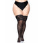 These classically sexy plus-size thigh-highs add 20-denier coverage to your legs & have 5" wide floral lace tops w/ silicone to stay up on their own. Black (3)
