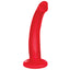 This beginner-friendly dong has a curved slim shaft w/ a phallic head, veiny texture & suction cup base for safe & easy removal. Red.
