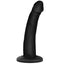 This slender dildo suits backdoor beginners thanks to its slim shaft w/ veiny texture for more pleasure & harness-compatible suction cup for hands-free fun. Black.