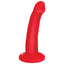This slender dildo suits backdoor beginners thanks to its slim shaft w/ veiny texture for more pleasure & harness-compatible suction cup for hands-free fun. Red.