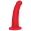 This silicone dong has a curved shaft for G-spot or P-spot play, flared suction cup base & a phallic tip that's comfortable to insert. Red.