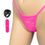 These sexy side-tie lace panties have a secret pocket for a 10-mode bullet vibrator to please you discreetly w/ a subtle ring remote. Pink.