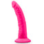 Neo Elite 7.5" Silicone Dual Density Cock Dildo has a natural-feeling dual-density design w/ a soft outer layer & firm inner core + a ridged phallic head & veiny shaft. Pink.