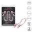Nipple Play Crystal Chain Nipple Clamps have adjustable twist-to-tighten tension screws & comfortable pink silicone tips + a crystal inlay chain to tug on for more sensation. Package & features.