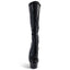 Pleaser Delight 6" Stiletto Platform Knee Boots - Patent Black have a 6" stiletto heel & a 1 & ¾" platform w/ an inner side zip in glossy patent leather. (2)