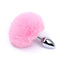 Rabbit Tail Metal Butt Plug has a cute fluffy bunny tail w/ a tapered tip for comfortable insertion & a seamless finish that's compatible w/ all lubricants. Pink.