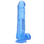 RealRock 10" Crystal Clear Realistic Dildo With Balls & Suction Cup is big & girthy to stimulate your G-spot or P-spot w/ a ridged head, veiny shaft + testicles for safe anal or vaginal play. Blue.