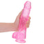RealRock 10" Crystal Clear Realistic Dildo With Balls & Suction Cup is big & girthy to stimulate your G-spot or P-spot w/ a ridged head, veiny shaft + testicles for safe anal or vaginal play. Pink-on hand.